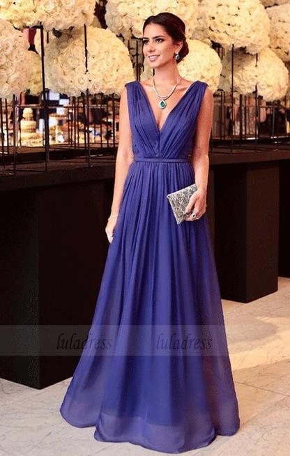 A-line V-neck Floor-length Prom Dress Evening Drsess