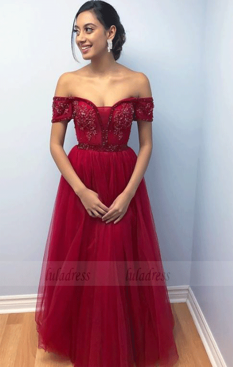 Elegant Off the Shoulder Prom Dresses, Long Prom Dress