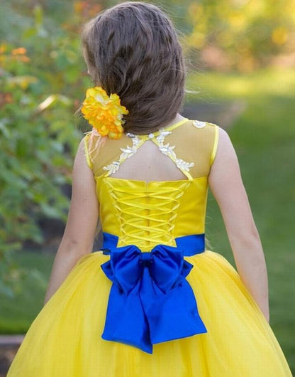 Yellow Flower Girl Dress Royal Blue Lace Girl Dress