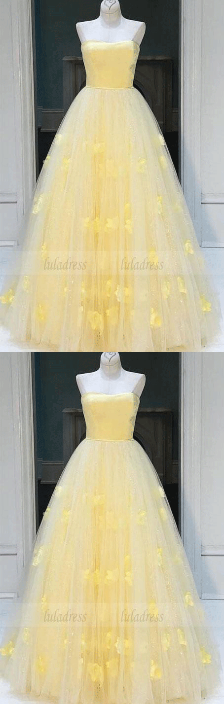 Princess Strapless A-line Daffodil Long Prom Dress