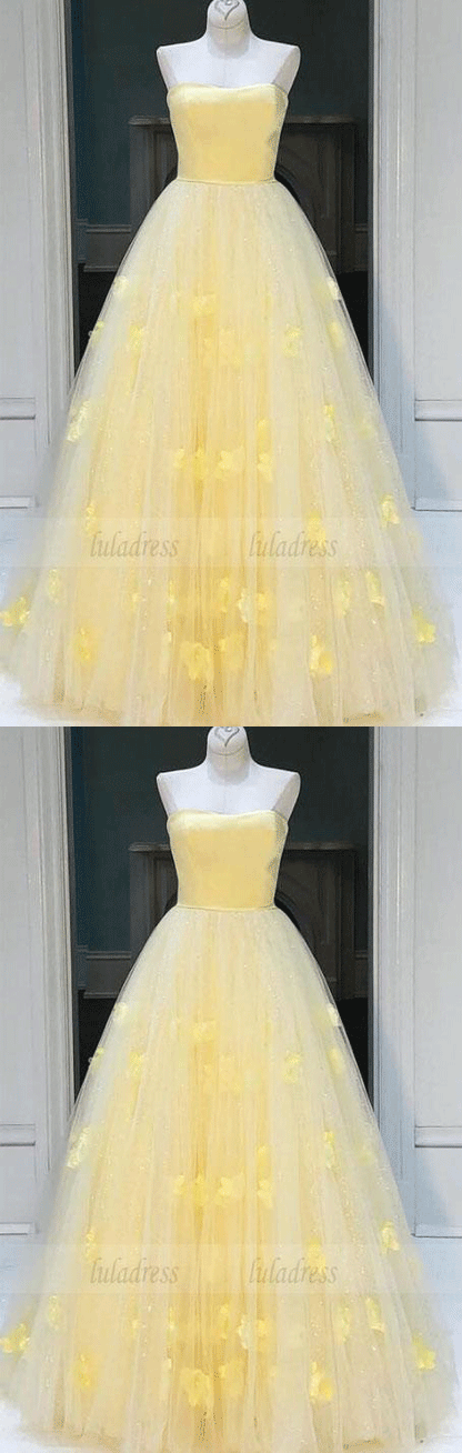 Princess Strapless A-line Daffodil Long Prom Dress