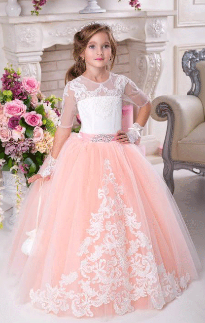 Lace Ball Gown Tulle Flower Girl Dresses Vintage Flower Girl Wedding Dresses Kids Pageant Dresses