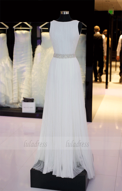 A Line Sweetheart White Long Prom Dresses