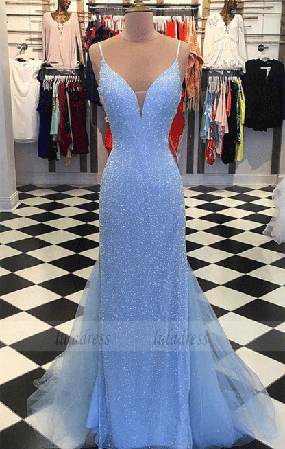 Mermaid Prom Dresses Beaded Backless Formal Dresses