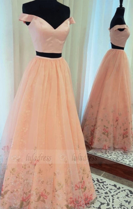 Off the Shoulder Two Piece Prom Dresses for Juniors