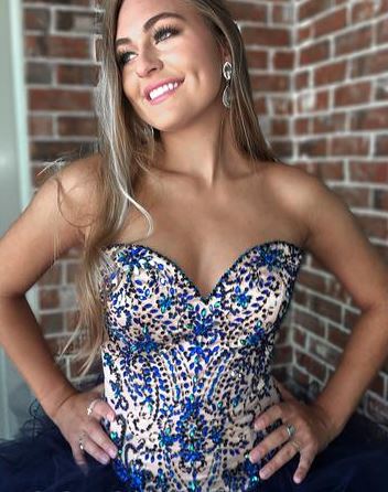 Ball Sweetheart Navy Blue Prom Dress with Sequins