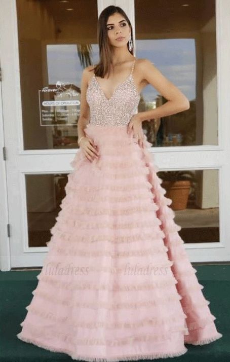 Gorgeous A-line Pink Long Ball Gown