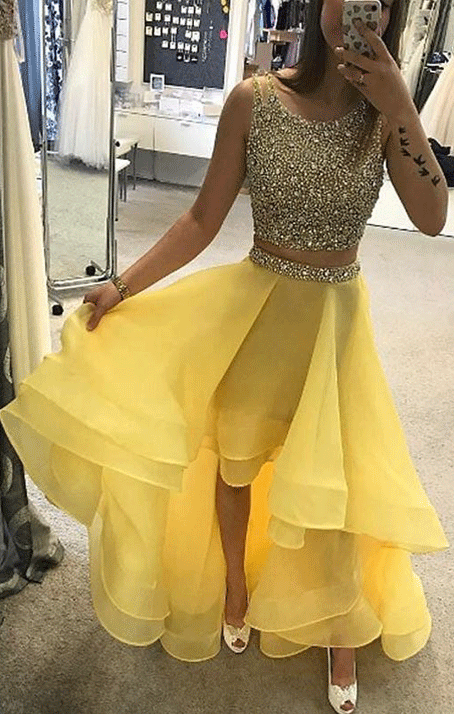 New Arrival Two Pieces Beading Sequined Prom Dress