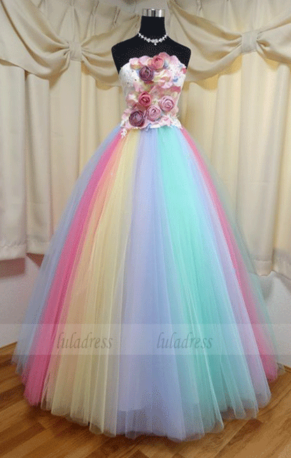 Strapless Prom Dresses,Tulle Long Prom Dress