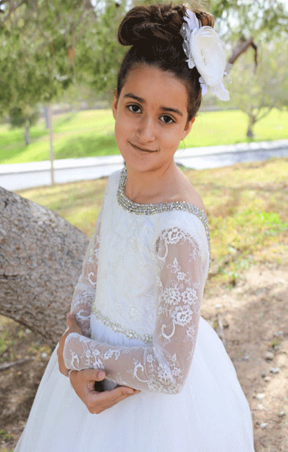 Princess Long Sleeves Backless Flower Girl Dresses Lace Beads Kids First Communion Dress Girls Pageant Birthday Party Dresses,BD98848