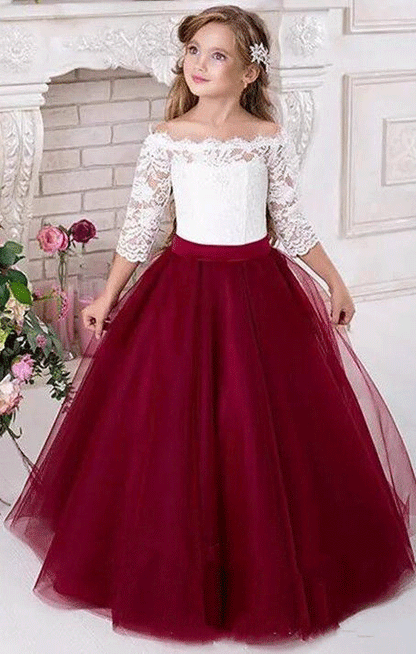 Half Sleeves Tulle Flower Girl Dresses Vintage Flower Girl Wedding Dresses Kids Pageant Dresses