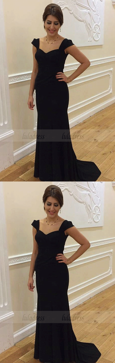 Mermaid Straps Black Evening Dress,Mermaid Prom Dress