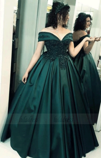 Gorgeous Off Shoulder Dark Green Ball Gown Prom Dress