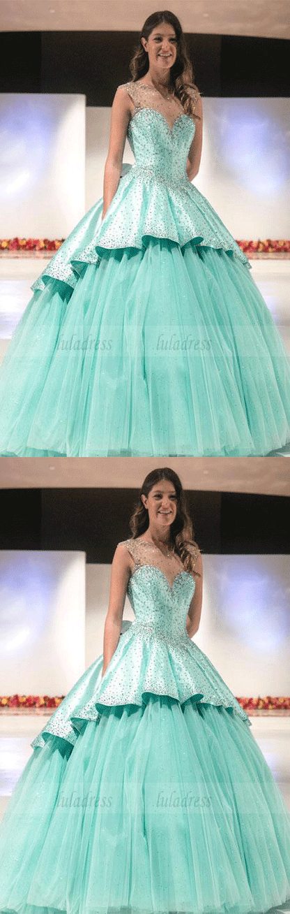 Beaded Satin Puffy Tulle Party Ball Gowns,BD98512