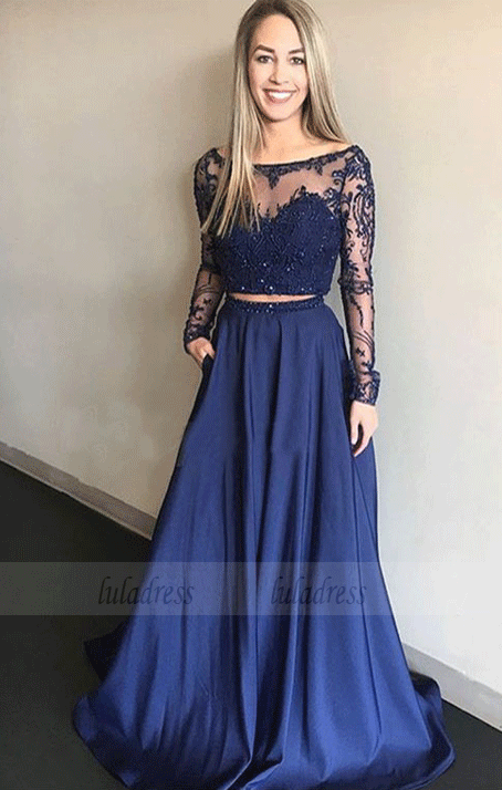 Two Piece Prom Dresses Long Sleeves with Lace