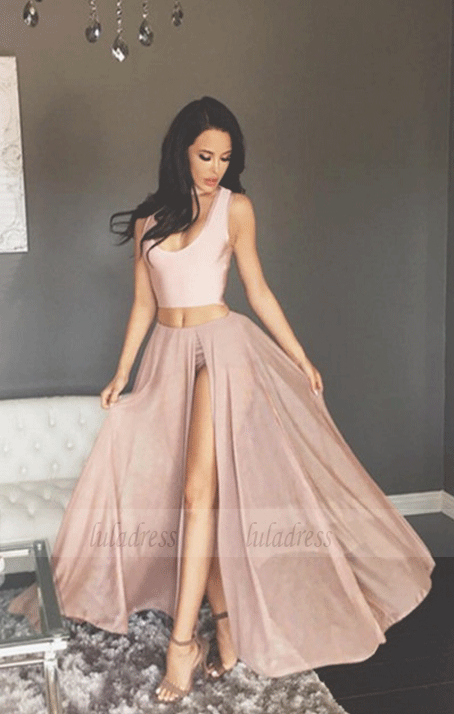 Sexy Two Piece Long Prom Dress with Side Slit