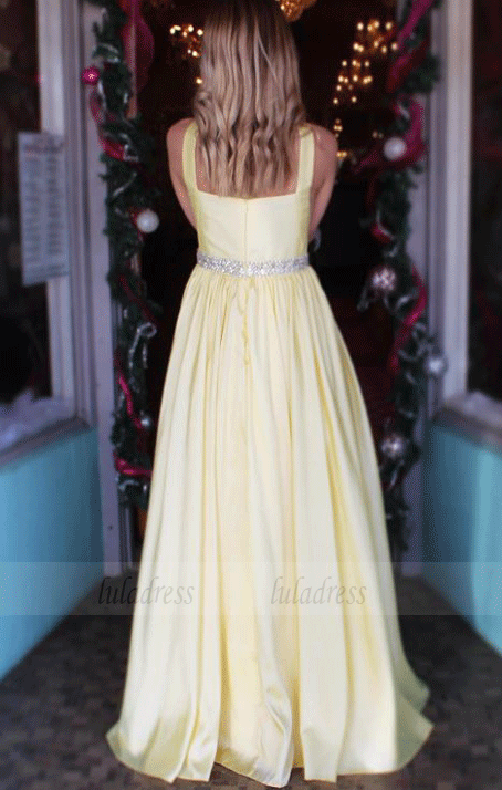 A-Line Straps Yellow Long Prom Dress with Beading Belt