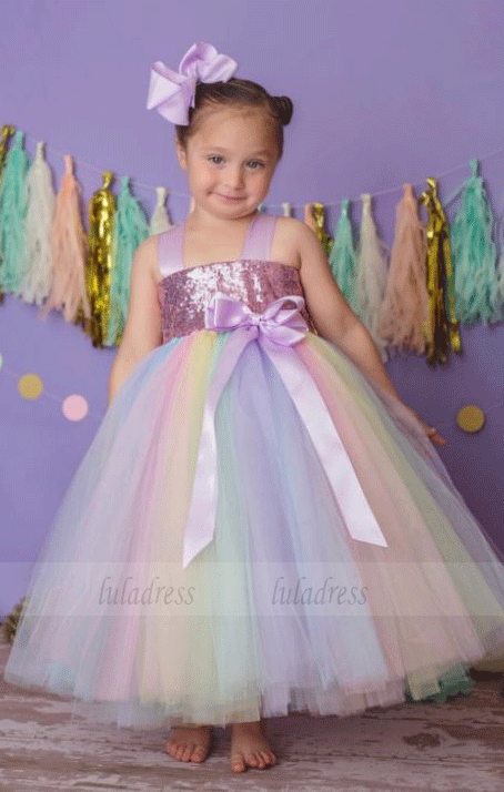 Flower Girl Dress, Pastel Rainbow Tutu Dress