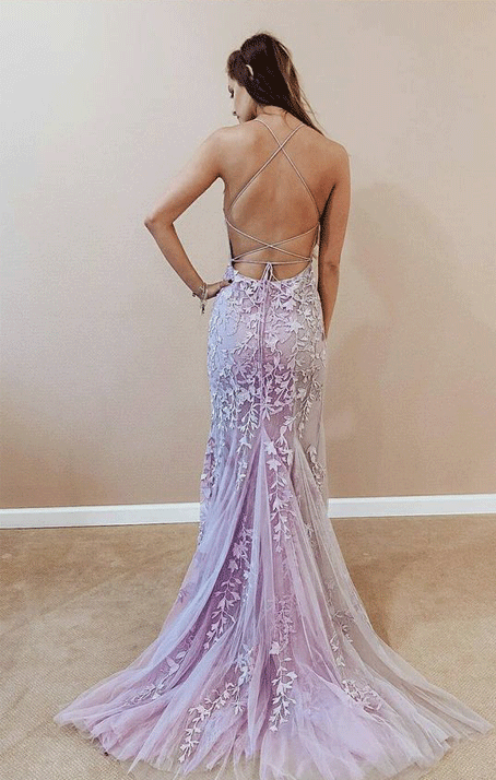 Mermaid Spaghetti Straps Lavender Long Prom Dress