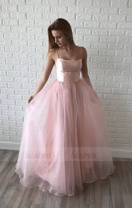 Princess Straps Pink Long Prom Dress