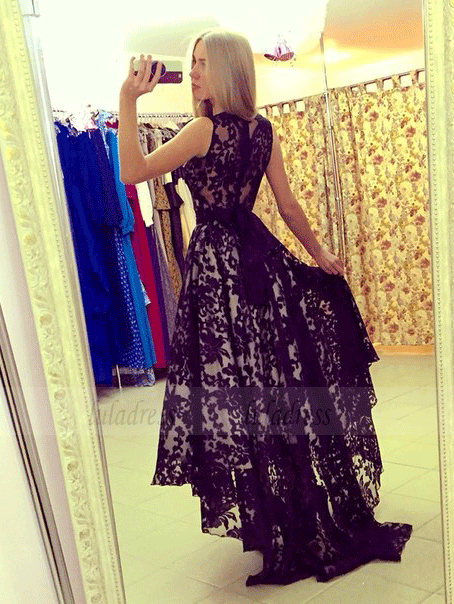 High Low Lace Prom Dress,Black Prom Dresses,BD99964