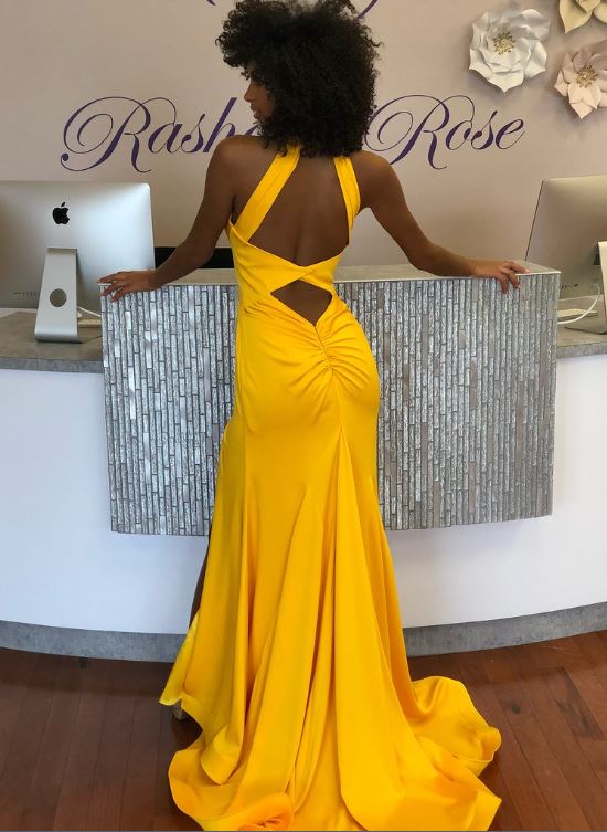 Sexy Backless Yellow Mermaid Prom Dresses