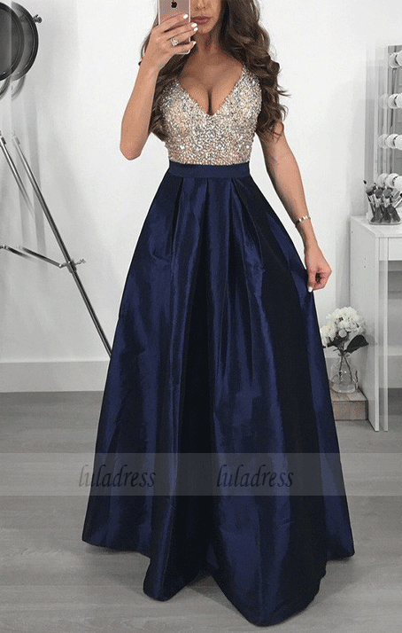 Deep V-neck High Waisted Elegant Prom Dress