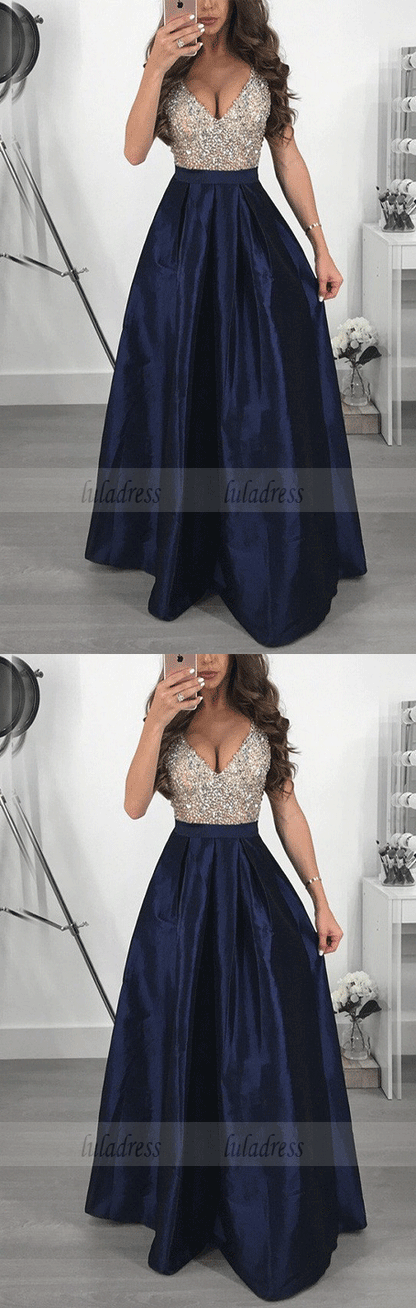 Deep V-neck High Waisted Elegant Prom Dress