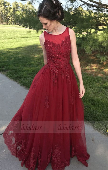 Lace Prom Dresses,Long Formal Dresses,Sweep Train Prom Dresses