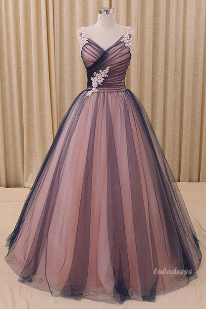 Simple Tulle V-neck  Long Prom Dress, Tulle  Evening Dress