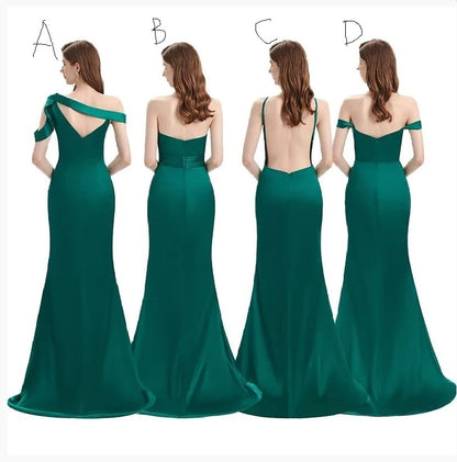 Off-The-Shoulder Strapless Elastic Satin Emerald Green Bridesmaid Dresses