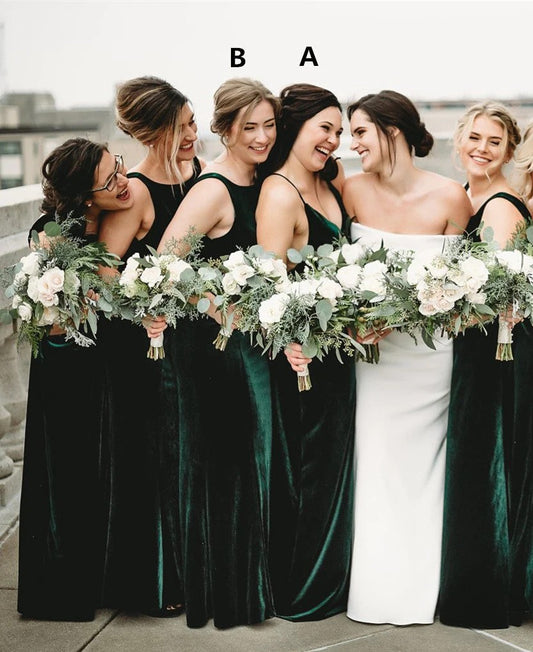 V Neck Sleeveless Winter Emerald Green Velvet Bridesmaid Dresses,BD930630