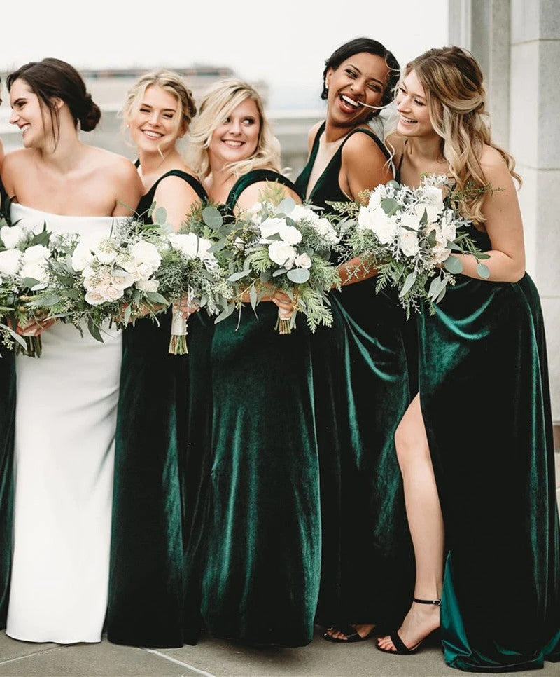 V Neck Sleeveless Winter Emerald Green Velvet Bridesmaid Dresses,BD930 ...