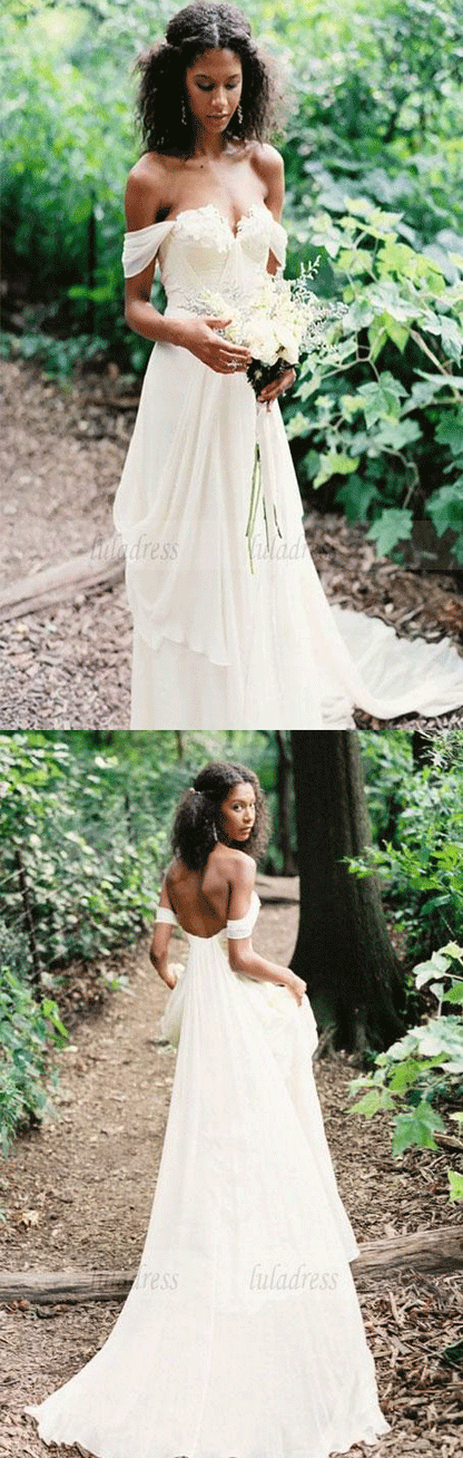 Chiffon Bridal Dress,Boho Wedding Dress,Off Shoulder Bridal Dress,BD99803