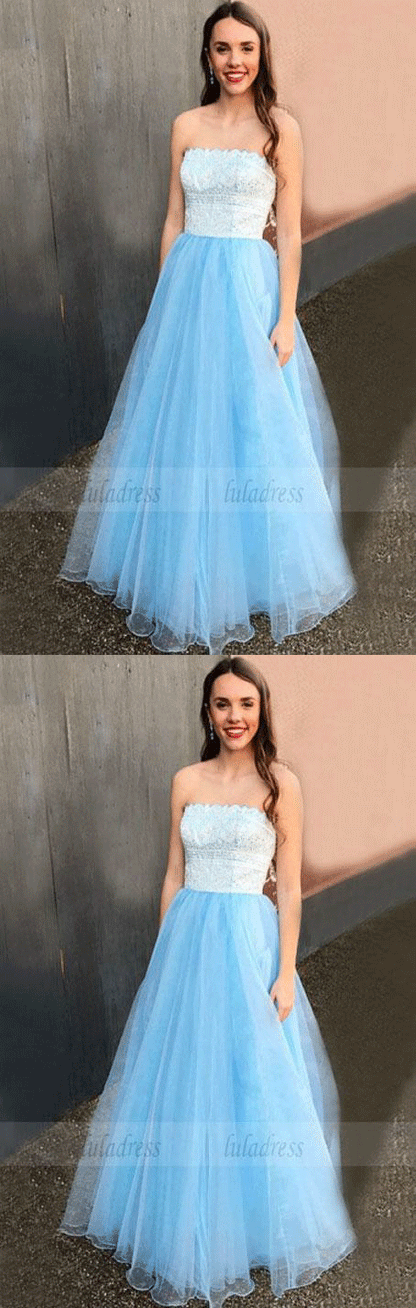 prom dress, princess strapless long prom dress