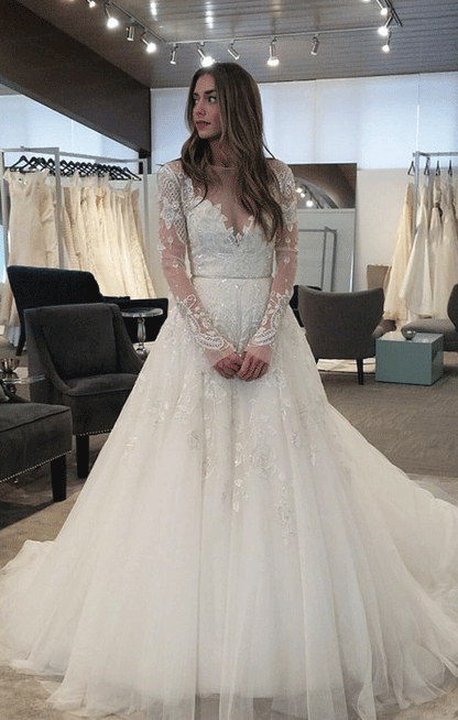 Long Wedding Dress,Tulle Wedding Dress,Long Sleeve Wedding Dresses,Bridal Dresses