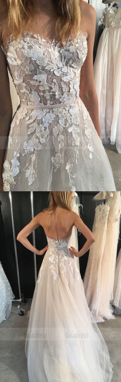 Floral Wedding Dresses,Aline Wedding Dress,Strapless Wedding Dress