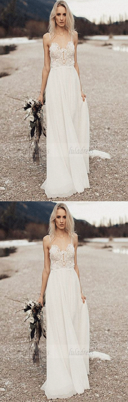 Open Back Wedding Dresses,Boho Bridal Dress,Beach Wedding Dress,Long Wedding Dress