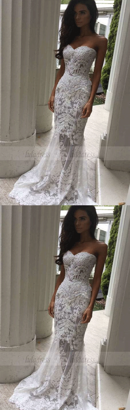 Charming White Lace Wedding Dress,Sexy Sweetheart Bridal Dress