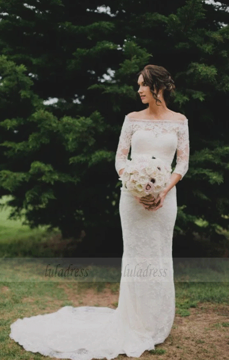 Lace Appliques Long Sleeves Mermaid Wedding Dress